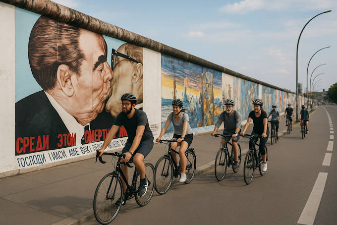 Ciclisti lunga la East Side Gallery
