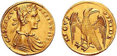 Il ritratto di Federico II su una moneta d'oro