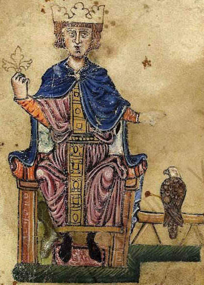Federico II con uno dei suoi falchi