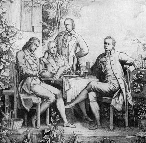 Friedrich Schiller, Wilhelm von Humboldt, Alexander von Humboldt e Johann Wolfgang Goethe