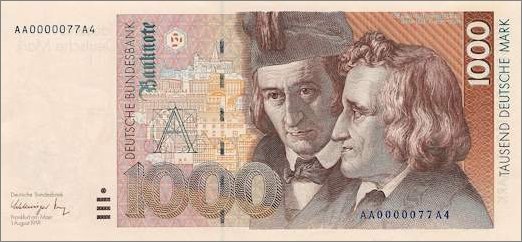 Una vecchia banconota da 1000 marchi