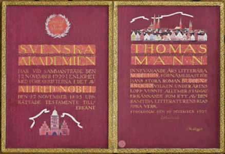 Il documento ufficiale del conferimento del premio Nobel a Thomas Mann