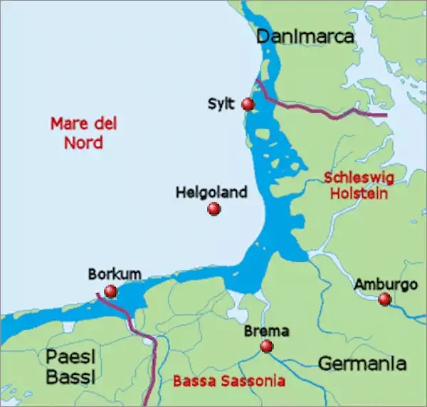 La costa tedesca del Mare del Nord con le isole e le citt pi imporanti