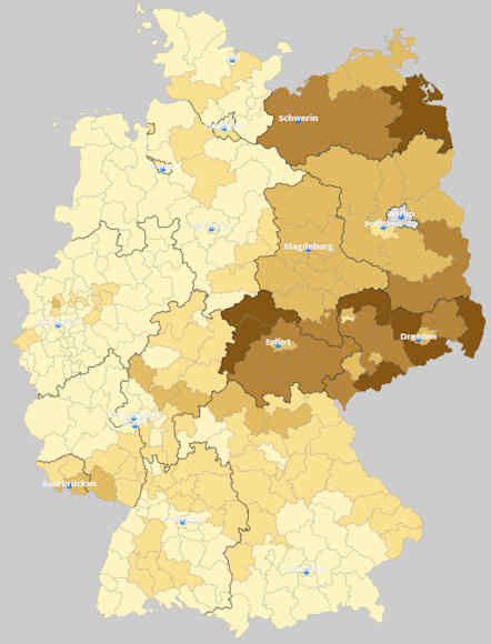 Distrbuzione regionale dei risultati elettorali (2017) del partito NPD