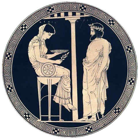 Egeo, il mitico re di Atene, consulta la Pizia