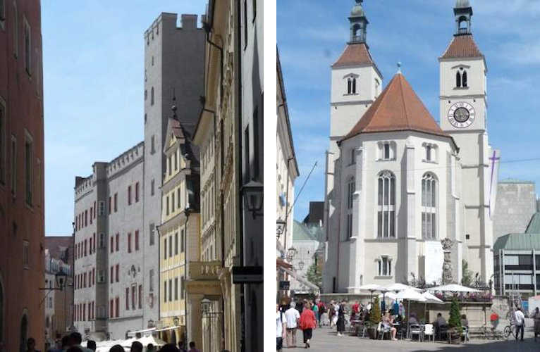 Ratisbona - la residenza dell'imperatore sulla Haidplatz, la chiesa protestante Neupfarrkirche