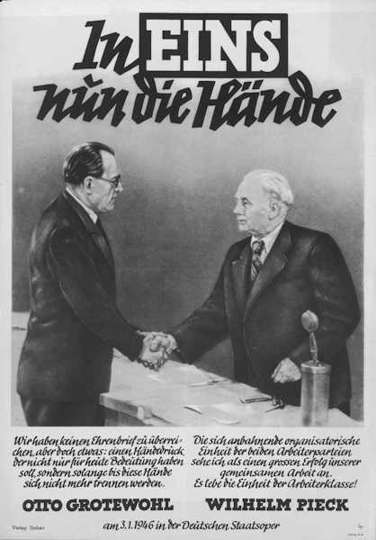 Una locandina propagandistica del 1946 sulla unificazione tra SPD e KPD.