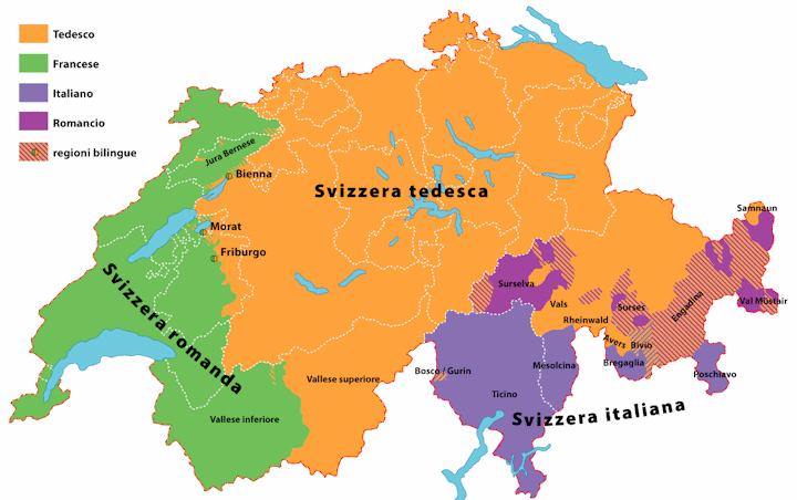 La ripartizione delle lingue ufficiali in Svizzera
