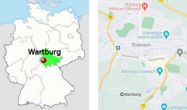Carta stradale online del castello Wartburg